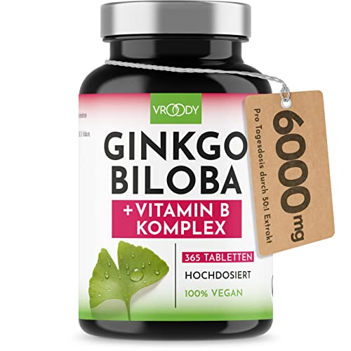Vroody Estratto Vegano Di Ginkgo Biloba Ad Alto Dosaggio - La Vitamina B12 Contribuisce A Ridurre La Sensazione Di Stanchezza E Di Spossatezza - 365 P