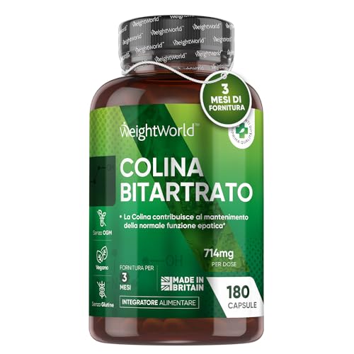 Colina 714Mg - Integratore Di Colina Bitartrato Alto Dosaggio 180 Capsule (3 Mesi), Colina Contribuisce Al Mantenimento Della Normale Funzione Epatica