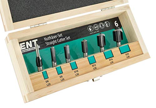 Ent 09007 Set Da 6 Pz. Frese Per Scanalatura Legno - Con Tagliente Base Aggiuntivo In Metallo Duro Per Forare Z2+1 - Ø 6-8-10-12-16-20 - Codolo Ø 8 Mm