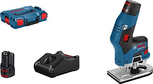 Bosch Professional 12V System Rifilatore A Batteria Gkf 12V-8 (Incl. 2 Batterie Da 3,0Ah + Caricabatteria Rapido, Pinza 8Mm, Chiave Fissa, In L-Boxx 1