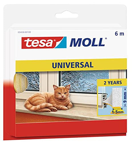 Tesamoll Universal - Guarnizione Adesiva In Schiuma Per L'Isolamento Termico Di Finestre E Porte - Bianco, 6 M X 9 Mm X 4 Mm