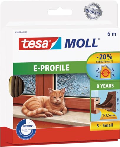 Tesa Moll E-Profile Seal - Gomma Sigillante Per L'Isolamento Degli Spazi Tra Porte E Finestre - Marrone - 6 M X 9 Mm X 4 Mm