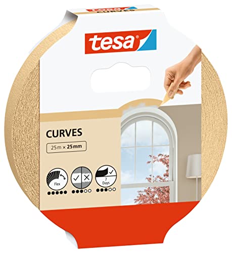 Tesa Nastro Per Mascherature Curve, Nastro Adesivo Extra Forte Con Increspature Per Mascherare Curve E Forme Irregolari, Per Superfici Ruvide E Lisce,
