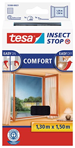 Tesa Insect Stop Hook & Loop Comfort Zanzariera Per Finestre, Con Nastro Adesivo A Strappo, Rimozione Senza Tracce, Lavabile E Riutilizzabile, Antraci