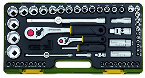 Proxxon 2223294 - Maleta Industrial Pvc 1/2" + 1/4" 65 Pcs (5/32" 1 +3/8"), Argento