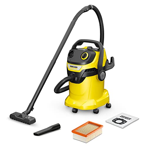 Kärcher Wd 5 V-25/5/22 - Bidone Aspiratutto Solidi Liquidi, Aspirapolvere Potente Da 240Aw, 1100W, Con Sacco, Funzione Scuoti-Filtro, Giallo/Nero