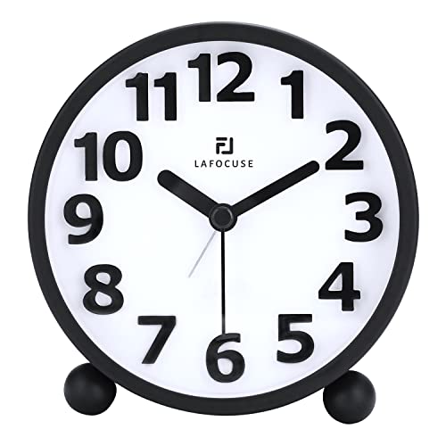 Lafocuse Metallo Sveglia Silenzioso Con Luce Notturna, Snooze Sveglia Da Comodino Analogico Nero Numeri 3D, Classico Senza Ticchettio Orologi Da Scriv