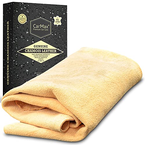 Carmax Premium - Pelle Di Daino Per Auto Professionale - Panno Asciugatura Auto Professionale, Pulizia Vetri, Scamosciata Naturale - Large