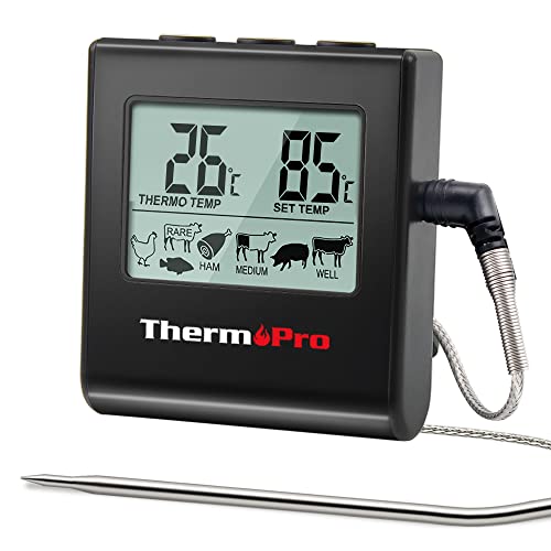 Thermopro Tp16B Termometro Da Cucina Digitale Con Ampio Display Lcd Per Affumicatori, Forno Da Cucina, Barbecue, Grill Termometro Con Timer E Sensore