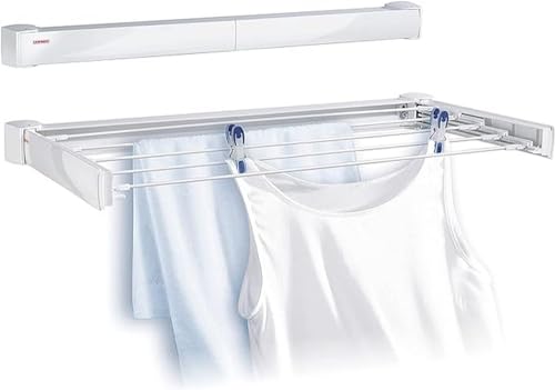 Leifheit Telegant 30 Protect Stendibiancheria Da Parete, Stendino Allungabile Con 5 Barre Da 60 Cm, Stendibiancheria Estensibile Interni Ed Esterni