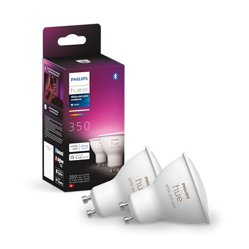 Philips Hue White And Color Ambiance Faretti Smart Led, Bluetooth, Dimmerabili, Gu10, 4.3 W, 2 Pezzi