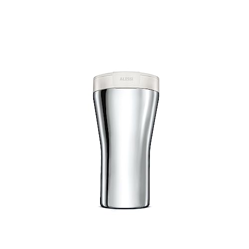 Alessi Caffa Travel Mug, Resina Termoplastica Bianco, Acciaio Inossidabile 18/10, 18 X 9.7 X 10