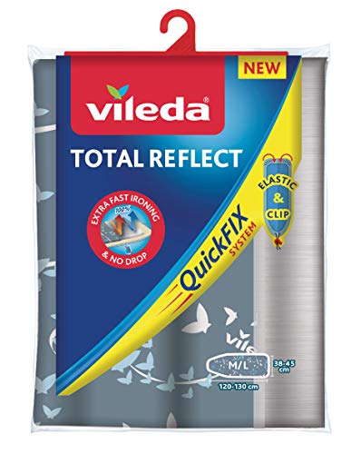 Vileda Total Reflect Telo Da Stiro, Copriasse Da Stiro Universale, Imbottito, Con Elastico, In Tessuto, Grigio, 120–130 X 38-45 Cm