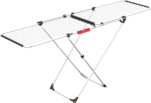 Vileda Doble Stendibiancheria Doppio, Estensibile, Stendino Maxi 22 M, Con Ruote, Alluminio/Resina, Bianco, 8 X 60 X 130 Cm