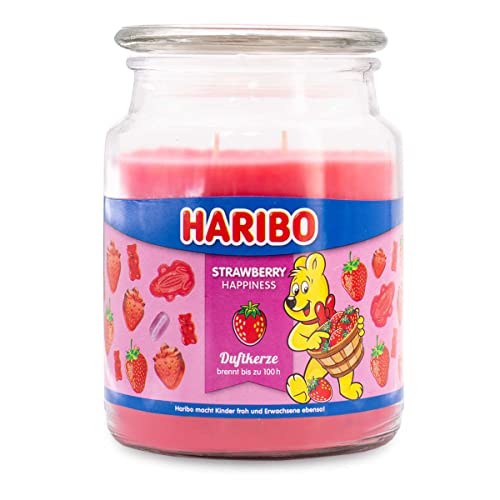 Candela Profumata Haribo Strawberry Happiness, Candela In Vetro, Fragola, Fino A 100 H, 510 G