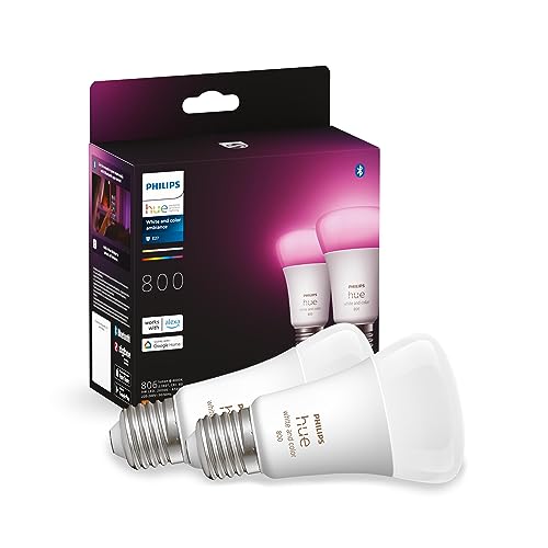 Philips Hue White And Color Ambiance Lampadina Smart Led, Attacco E27, Luce Bianca O Colorata, 15W, 2 Pezzi