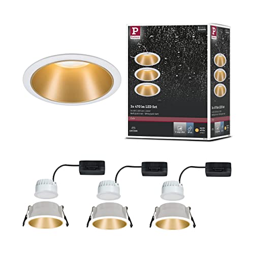 Paulmann 93406 Lampada Led Cole Rotonda Incl. 3 Faretti Da Incasso Da 6,5W Dimmerabile Bianco, Oro Opaco Spot Da Soffitto 2700K 19.5 W, 3 Pezzi