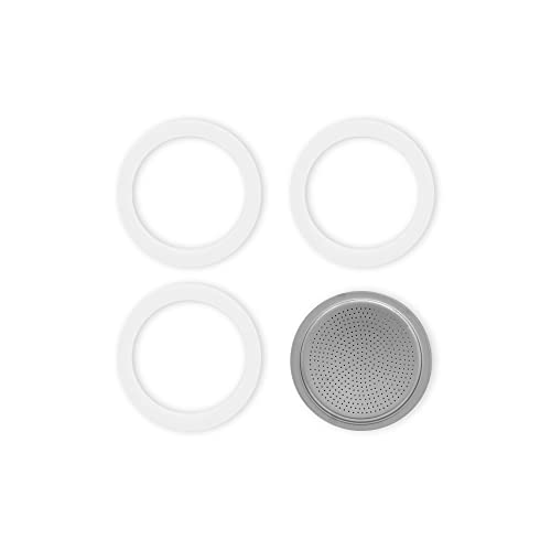 Bialetti Ricambi, Include 3 Guarnizioni E 1 Piastrina, Compatibili Con Moka Express, Dama, Elettrica E Mini Express, 2 Tazze