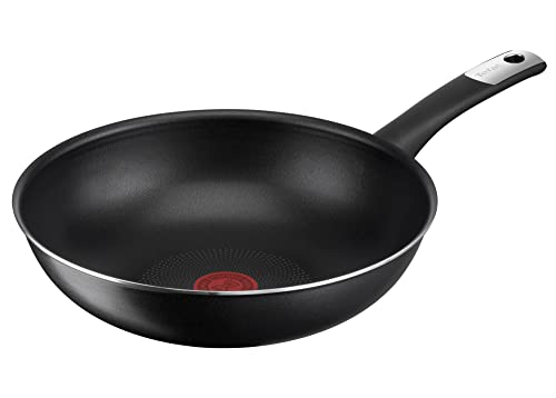 Tefal C38819 Hard Titanium Essential - Wok Da 28 Cm, Rivestimento Antiaderente Con Particelle Di Titanio, Indicatore Di Temperatura Termico, Lavabile