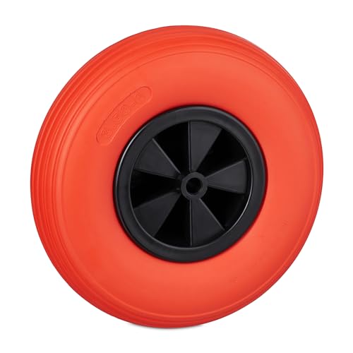 Relaxdays Ruota Per Carriola 3,50-6, Gomma Piena, Cerchione Plastica, Ruotino Scorta Antiforatura, 100 Kg, Nero/Rosso