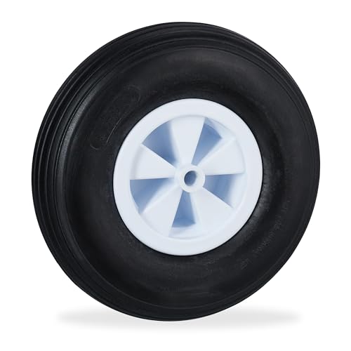 Relaxdays Ruota Per Carriola 3,50-6, Gomma Piena, Cerchione Plastica, Ruotino Scorta Antiforatura, 100 Kg, Nero/Bianco, 33 X 33 X 9 Cm