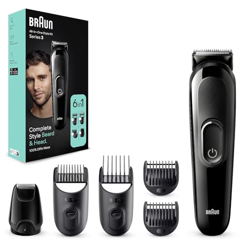 Braun Regolabarba Tagliacapelli Uomo, Rasoio Elettrico Barba E Capelli, 6-In-1 Styling Kit Ideale Per Barba, Capelli, 50 Minuti Di Utilizzo Senza Fili