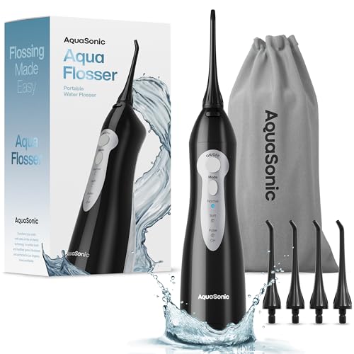 Aquasonic Aqua Flosser - Professional Rechargeable Water Flosser With 4 Tips - Oral Irrigator W/ 3 Modes - Portable & Cordless Flosser - Kids And Brac