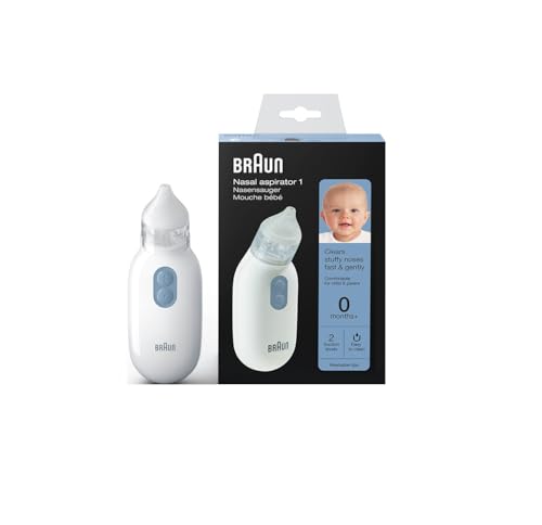 Braun Bna100Eu - Aspiratore Nasale 1, Pulisce Il Naso Chiuso In Modo Rapido E Delicato, Sciacquone Elettrico, Per Bambini Da 0M+, Bianco