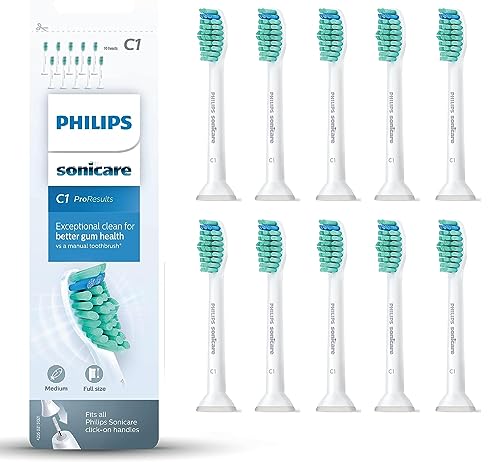 Philips Sonicare C1 Proresults Testine Per Spazzolino Elettrico Sonico, 10 Testine Per Denti Puliti E Gengive Sane, Colore Bianco (Modello Hx6010/32)