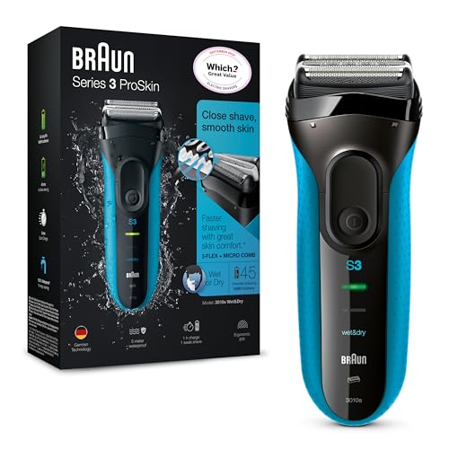 Braun Series 3 Proskin 3010S Rasoio Elettrico, Nero/Blu E Rasoio Elettrico Da Uomo Wet&Dry Ricaricabile E Senza Fili