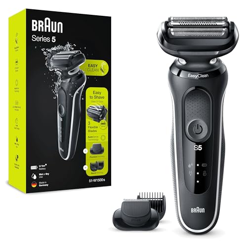 Braun Serie 5 Rasoio Elettrico Barba Accessorio Regolabarba Incluso, Con Lame Flessibili, Tecnologia Autosense E Easyclean, Wet&Dry, Ricaricabile, Ide