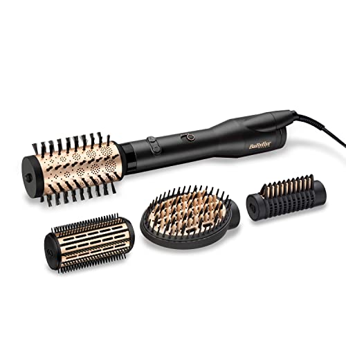 Babyliss As970E Spazzola Rotante Da 650W, Funzione Ionica Anti-Crespo, 4 Accesori Per Asciugare E Modellare, 2 Temperature + Tasto Aria Fredda, Nero E