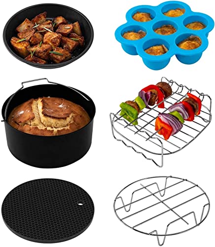 Cosori C137-6Ac Accessori Friggitrice Ad Aria 3,5L(3.7 Qt), 6 Pezzi Accessori Airfryer Cestello Pane/Vassoio Antiaderente/Girarrosto Spiedini/Supporto