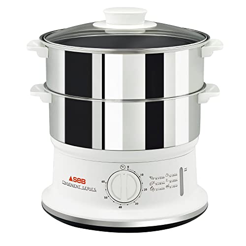 Tefal Vc1451 Vaporiera Convenient Series Inox, Timer Con Spegnimento Automatico, Livello Di Acqua Visibile, Capacità 6 L, Bianco