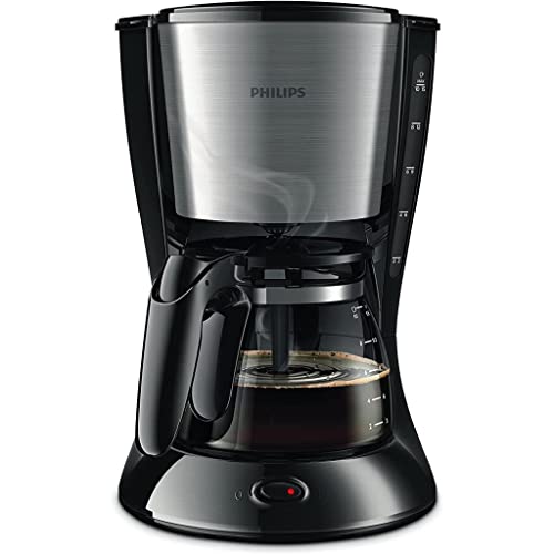 Philips Daily Collection Macchina Per Caffè - 1000 W, Con Caraffa In Vetro, Spegnimento Automatico, Capacità Di 1,2 Litri, Nero E Metallo (Hd7462/20)