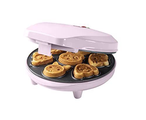 Bestron Waffle Maker Con Motivi Di Animali, Piastra Per Waffle Mini Biscotti A Cialda, Indicatoro Luminso & Rivestimento Antiaderente, 700 Watt, Color