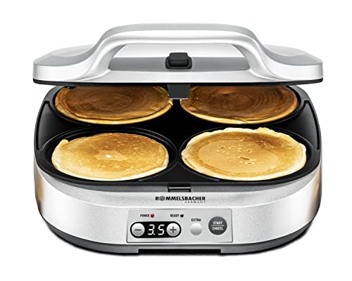Rommelsbacher Pancake Maker Pc 1800, 4 Piastre Da 13,5 Cm Di Diametro, Rivestimento Antiaderente, Timer Da 15 Minuti, Spegnimento Automatico, 1800 Wat