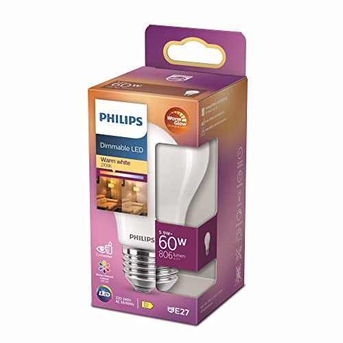 Philips Led Lampadina Smerigliata A Goccia, 60W, E27, Luce Bianca Calda, Dimmerabile