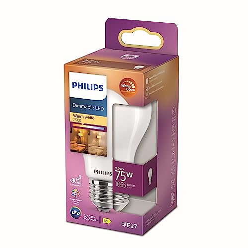 Philips Led Lampadina Goccia, 75W, E27, Luce Bianca Calda, Dimmerabile