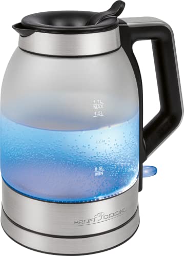 Bollitore Proficook® Da 1,7 Litri Con Vetro Satinato | Serbatoio Dell'Acqua Illuminato Di Blu |Bollitore Da 1,7L |Bollitore Con Apertura Di Riempiment
