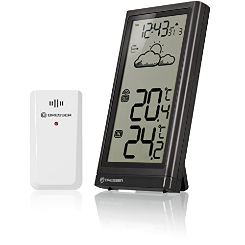 Bresser - Stazione Meteorologica Radio Con Sensore Esterno Meteo Temp, Termometro Temperatura Per Interni Ed Esterni, Previsioni Del Tempo, Con Suppor