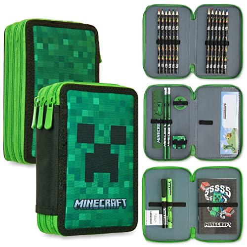 Minecraft Astuccio 3 Scomparti Bambino Astuccio Completo Di Cancelleria Astuccio 2 Scomparti Bambino Creeper Astuccio Scuola Pieno Regali Per Gamer (V