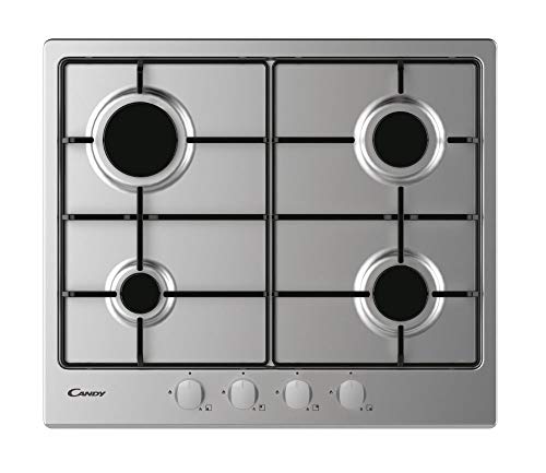 Candy Idea Cdoy6Grx Piano Cottura A Gas, 4 Fuochi, Griglie Smaltate, 59,5X51X1 Cm, Acciaio Inox
