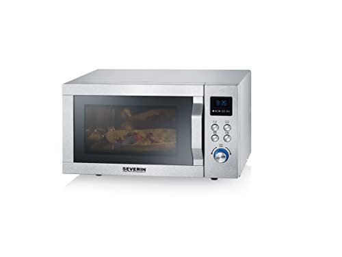 Severin Mw 7751 - Forno A Microonde 2 In 1 (800 W, Con Funzione Grill, Con Griglia E Piatto Girevole, Ø 24,5 Cm, Funzione Be-Silent), Acciaio Inox/Ner
