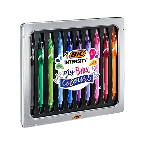 Bic Intensity, Gel-Ocity Quick-Dry, Set Penne Gel Colorate, Kit Scrittura In Metallo, 10 Unità, Idea Regalo