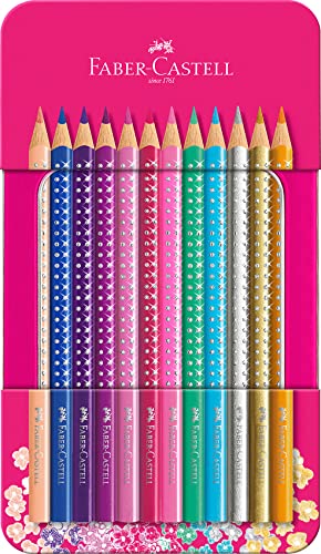 Faber-Castell 201737 - Matite Colorate Sparkle, 12 Pezzi, Astuccio In Metallo