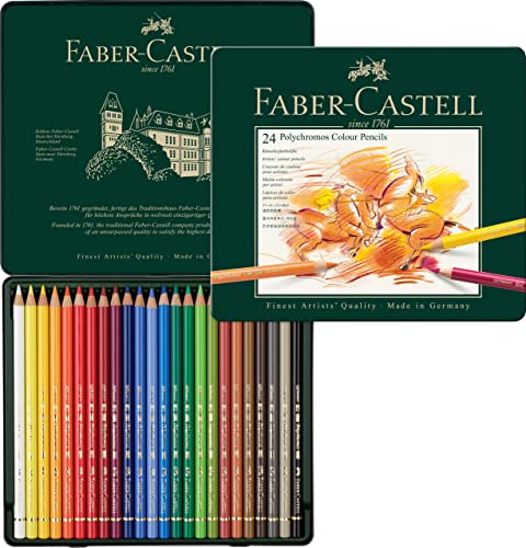 Faber-Castell 110024 - Matita Colorata Per Artisti, Astuccio In Metallo Da 24 Polychromos