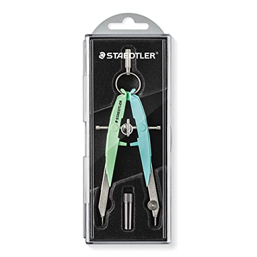 Staedtler Mars Comfort 556 00-Pa 1 Compasso Di Alta Qualità Con Guida Del Mandrino Centrale, Esatto E Preciso, Colore Pastello Verde E Blu, Custodia R