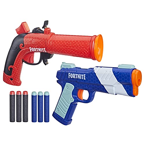 Hasbro Nerf Fortnite - Confezione Doppia Con 2 Pistole Blaster Fortnite E 6 Dardi Nerf Elite, Multicolore (F6243)