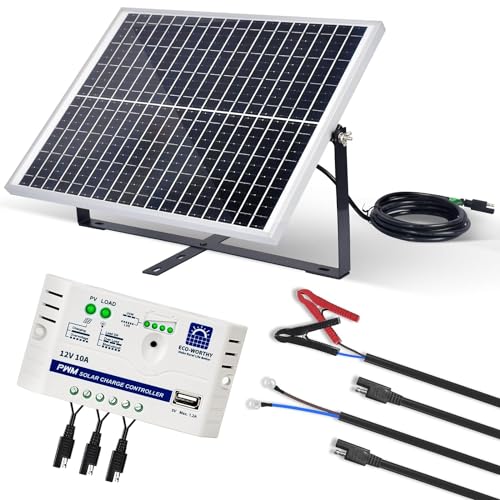 Eco-Worthy Kit Pannello Solare 25W 12V Monocristallini: Ip65 25W Pannello Solare + Cavo Di Collegamento Sae + Regolatore Di Carica 10A Per Barche, Luc